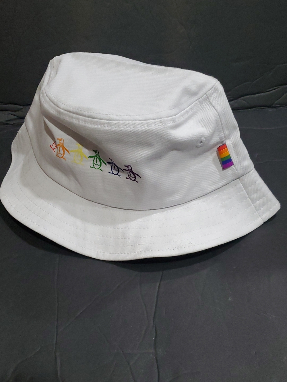 Original penguin white cotton twill embroidered rainbow penguins bucket hat new